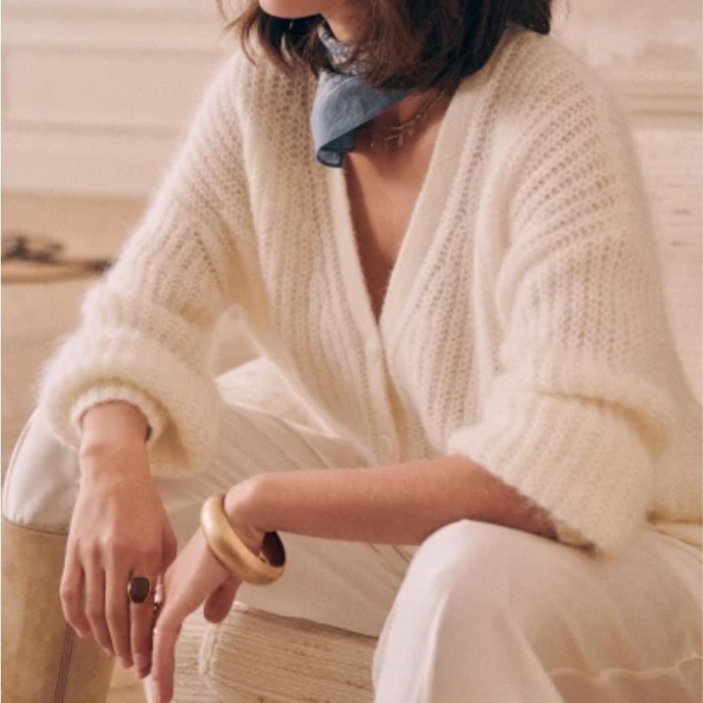 Sezane | Achille Jumper/Cardigan Wool and Mohair Oversized | Cream/Ecru | M